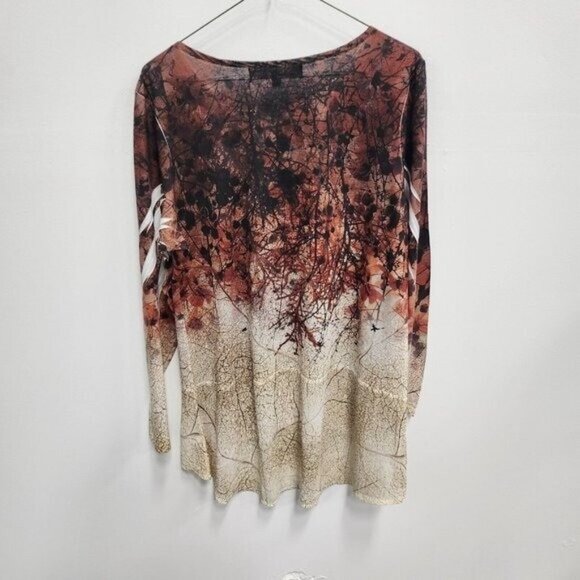 French Bazaar Womens Wearable Art Tunic Top Large Tree Print Embellished Casual - Picture 2 of 9